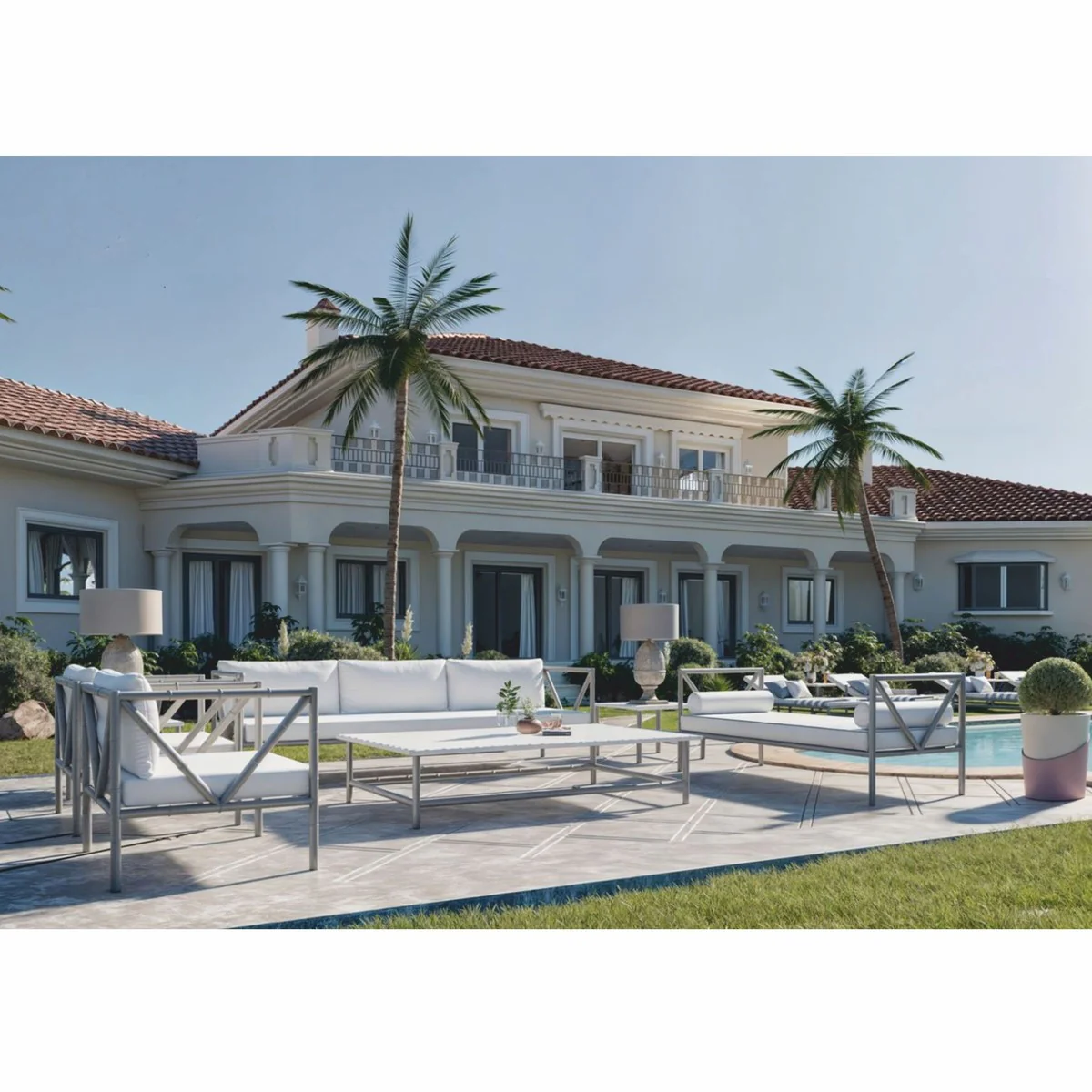 Casa Padrino sill¨®n de lujo de hierro forjado gris / blanco - Sill¨®n para hotel y jard¨ªn