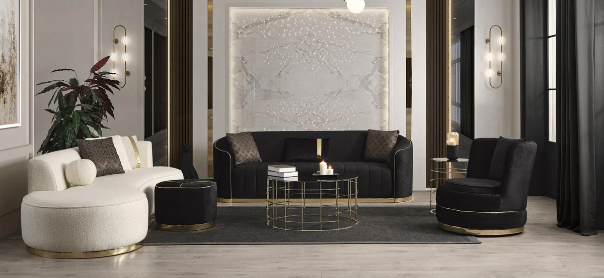 Casa Padrino sof¨¢ de lujo de 3 plazas negro / oro 240 x 95 x A. 74 cm - Sof¨¢ de sal¨®n con terciopelo fino - Muebles de sal¨®n - Muebles de lujo - Interiores de sal¨®n - Interiores de lujo