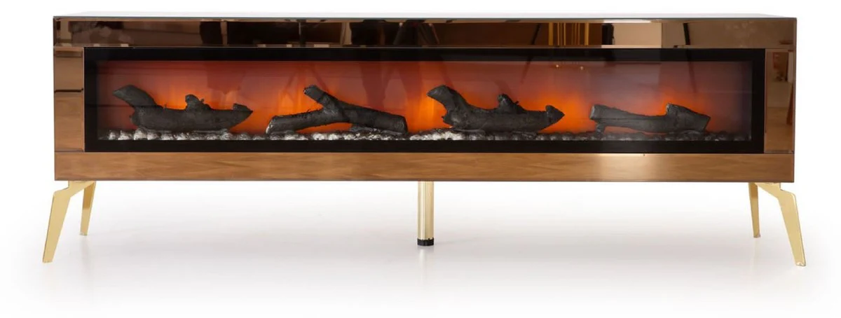 Casa Padrino gabinete de TV de lujo con chimenea el¨¦ctrica LED y mando a distancia oro 180 cm