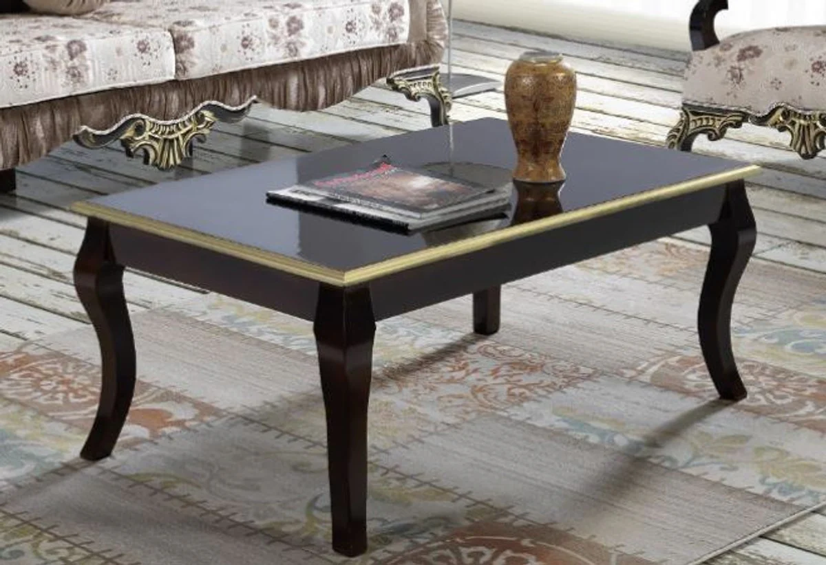 Casa Padrino mesa de centro barroco negro / oro 100 x 74 x A. 46 cm - Mesa de sal¨®n de madera maciza en estilo barroco - Muebles de sal¨®n barrocos