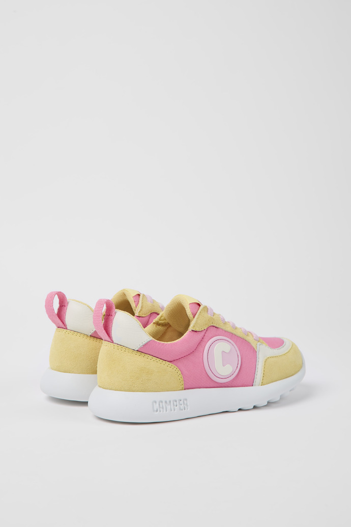 Driftie pink and yellow fabric and nubuck sneaker for kids