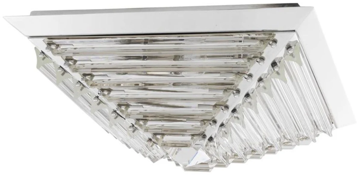 Casa Padrino lámpara de techo de lujo con cristal plata 49 x 49 x H. 21 cm - Calidad de Lujo