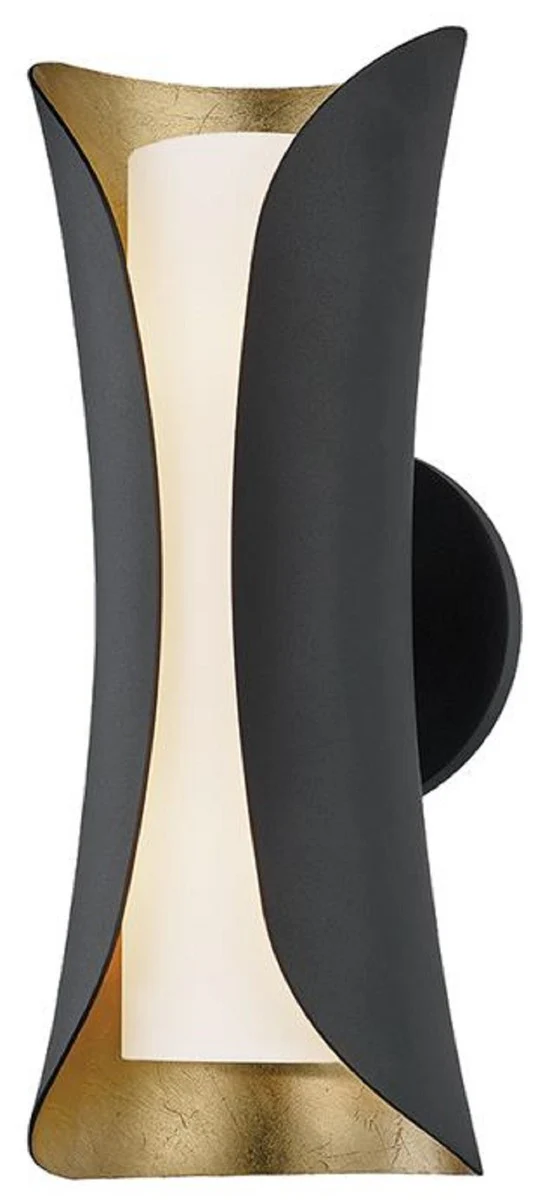 Casa Padrino l¨¢mpara de pared LED de lujo negro / oro / blanco 12,7 x 13,97 x A. 34,29 cm - L¨¢mpara de pared de sal¨®n - L¨¢mpara de pared de hotel - L¨¢mpara de pared de restaurante - Luces de lujo