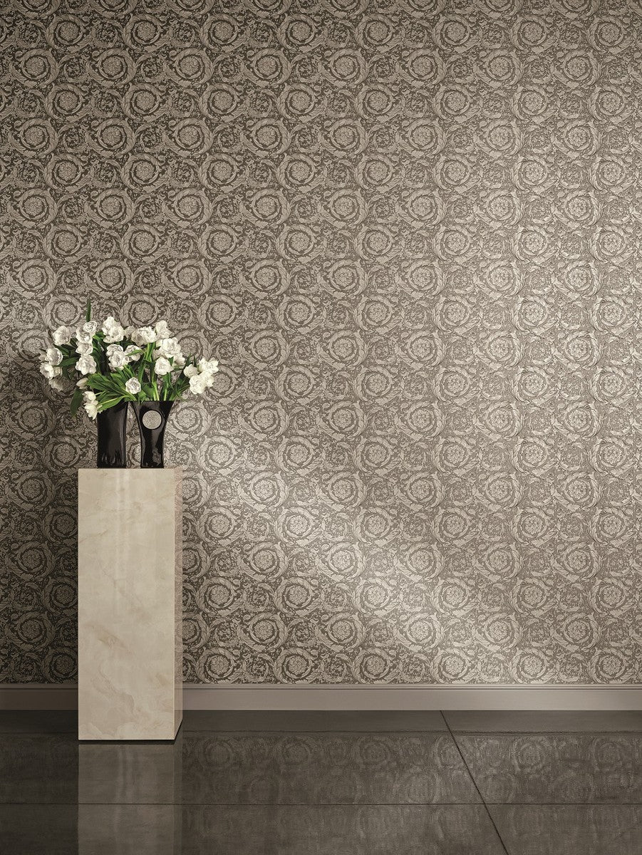 Versace Papel Pintado No Tejido Flores Barocco 935836 Gris / Plata - Papel Pintado de Diseño - Accesorios Deco