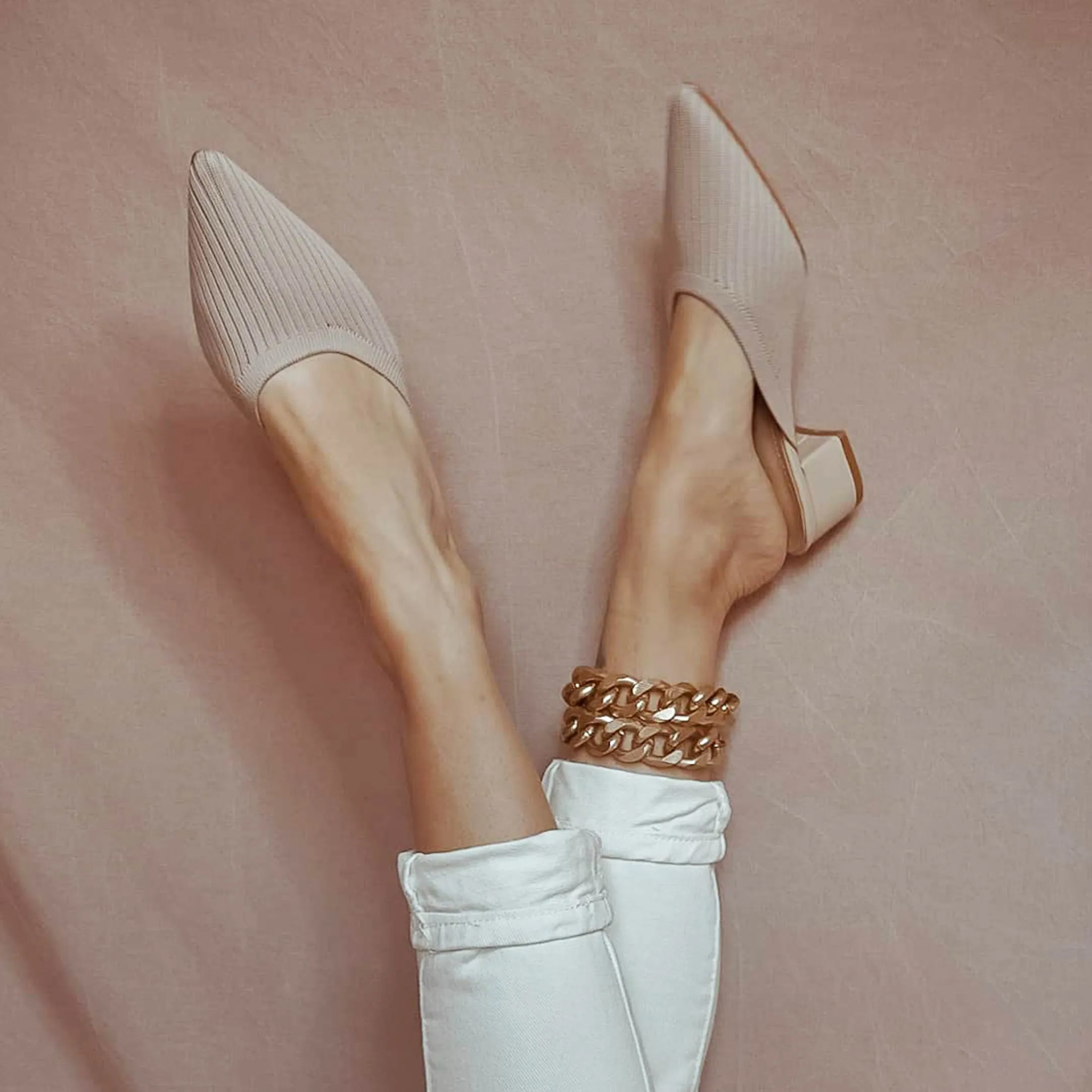 Pointed Toe Mules for Women Breathable Knit Slip-on Flat Shoes