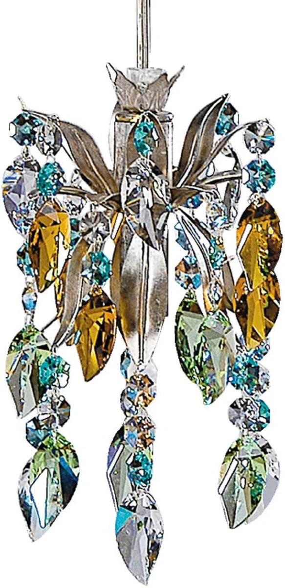 Casa Padrino lámpara colgante LED de lujo plata / multicolor Ø 12 x A. 17 cm - Lámpara colgante de metal moderna con cristal Swarovski - Colección de Lujo