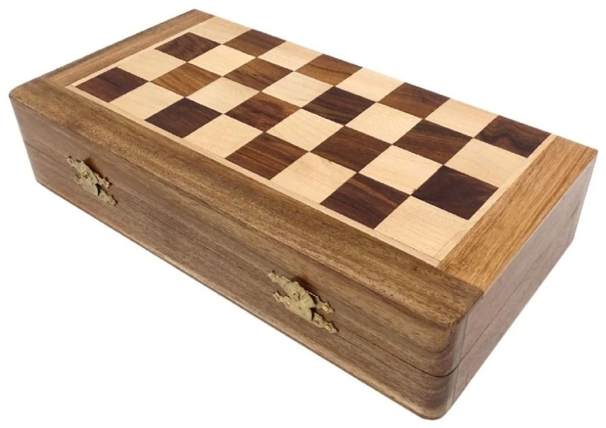 Casa Padrino conjunto de ajedrez de lujo marrón / beige 30 x 30 cm - Ajedrez de madera plegable - Tablero de ajedrez de madera con piezas de ajedrez de madera - Accesorios de lujo