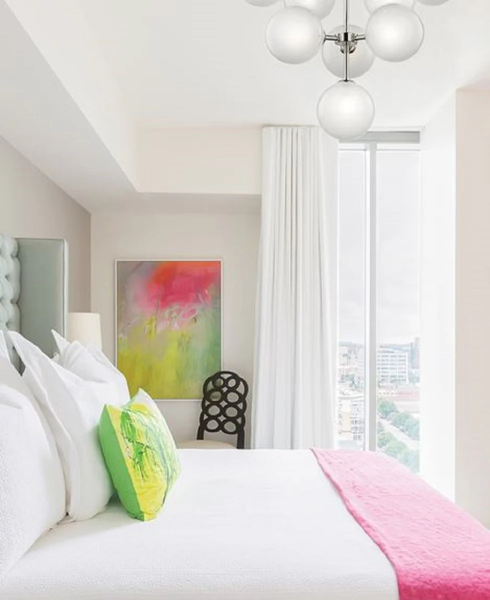 Casa Padrino Araña LED de Lujo Plata Ø 75,6 x H. 63,5 cm - Araña con Pantallas Esféricas - Calidad de Lujo