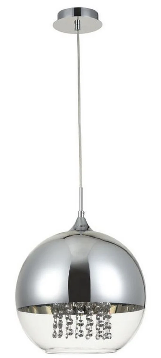 Casa Padrino lámpara colgante plata Ø 30 x H. 28 cm - Lámpara Colgante con Pantalla Redonda y Colgantes de Cristal de Primera Calidad