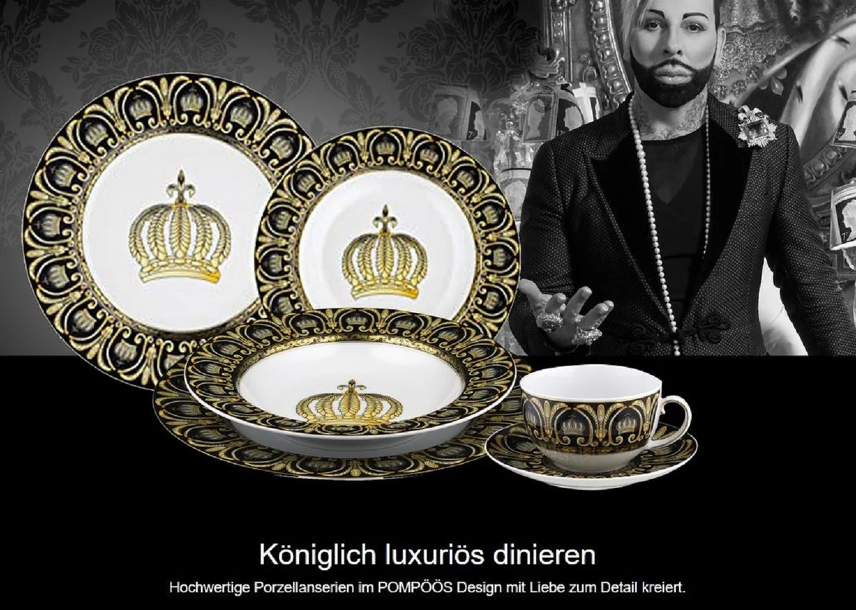 Harald Gl??ckler Pomp??s Salsera con Corona Blanco / Negro / Oro 17,8 x 12,4 x A. 8,5 cm - dise?ado por Harald Gl??ckler