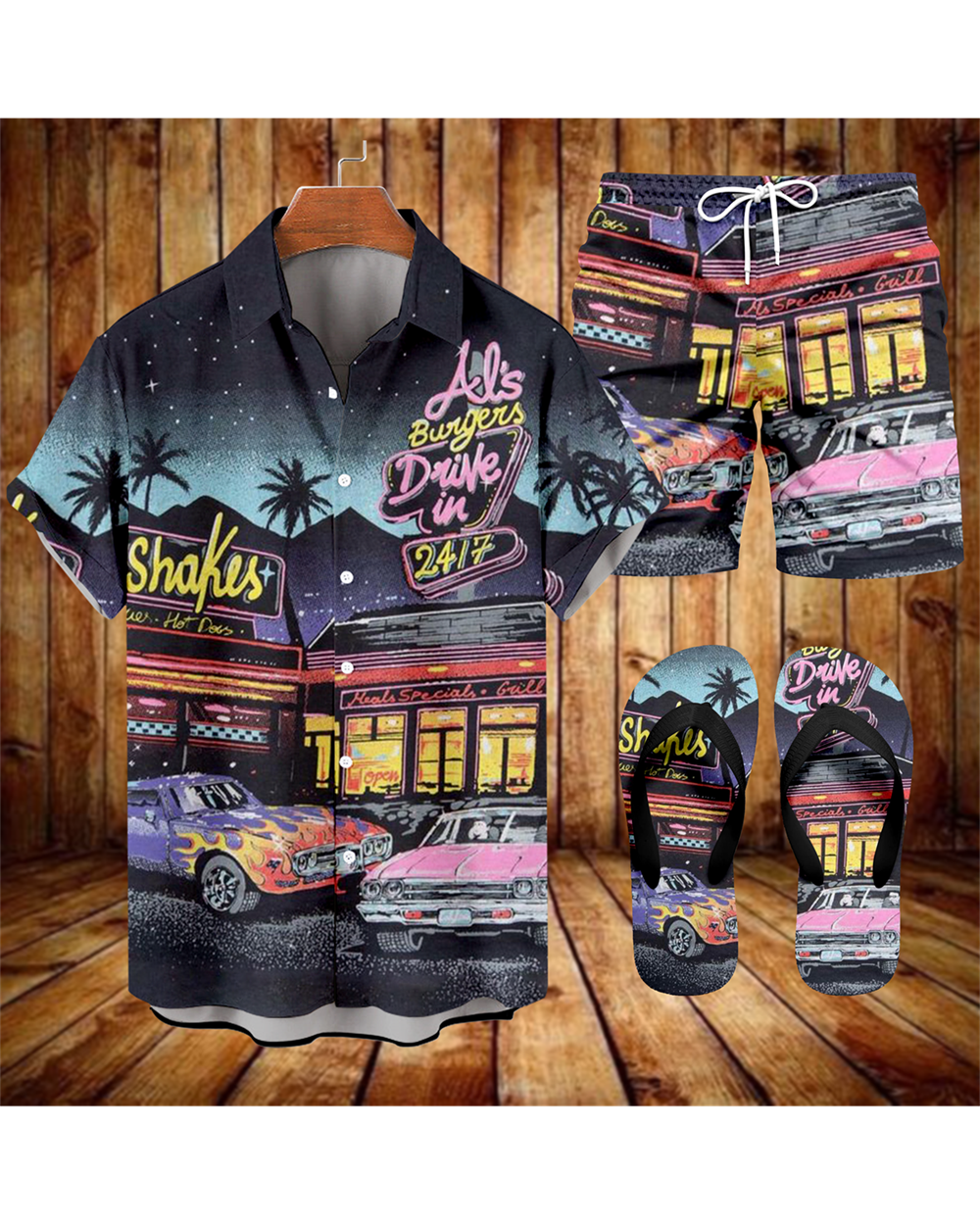 Suitmens Men's Spring Classic Car Shirt Three-Piece Set 074