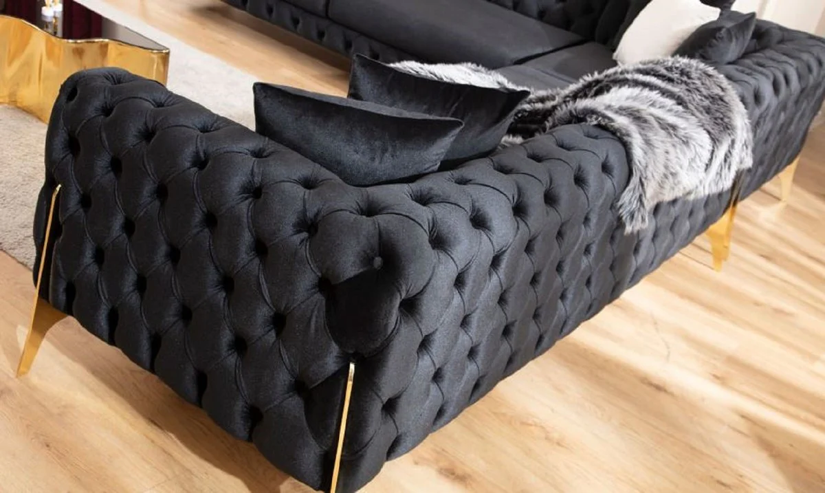 Casa Padrino sof¨¢ esquinero Chesterfield de lujo negro / oro 310 x 270 x A. 70 cm - Sof¨¢ de sal¨®n Chesterfield - Muebles de sal¨®n - Muebles Chesterfield de lujo