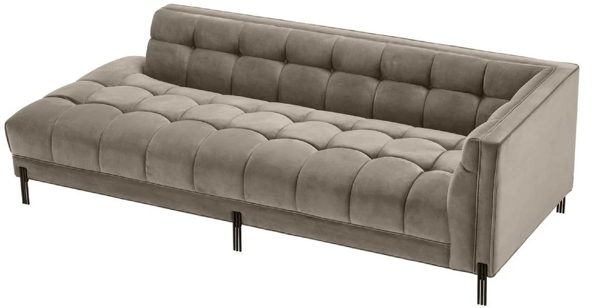 Casa Padrino sof¨¢ lounge de lujo greige / negro 223 x 95 x H. 68 cm - Sof¨¢ de Sala del Lado Derecho con Terciopelo Fino y 2 Almohadas