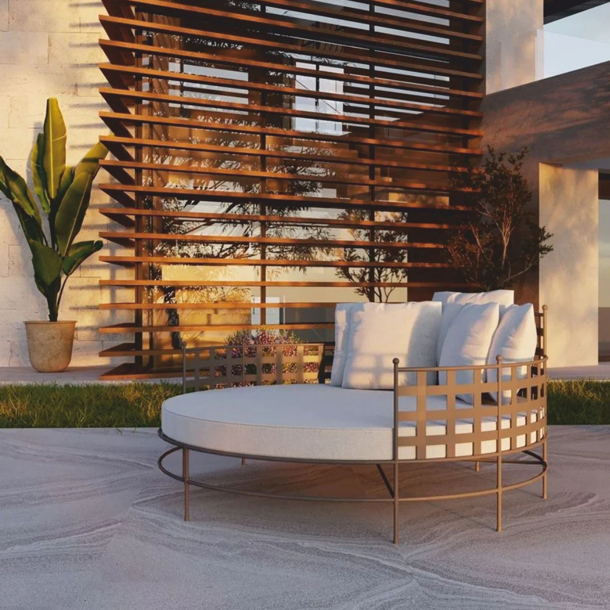 Casa Padrino Isla Tumbona de Lujo de Hierro Forjado Marr¨®n / Gris ? 170 cm - Muebles de Hotel y Jard¨ªn