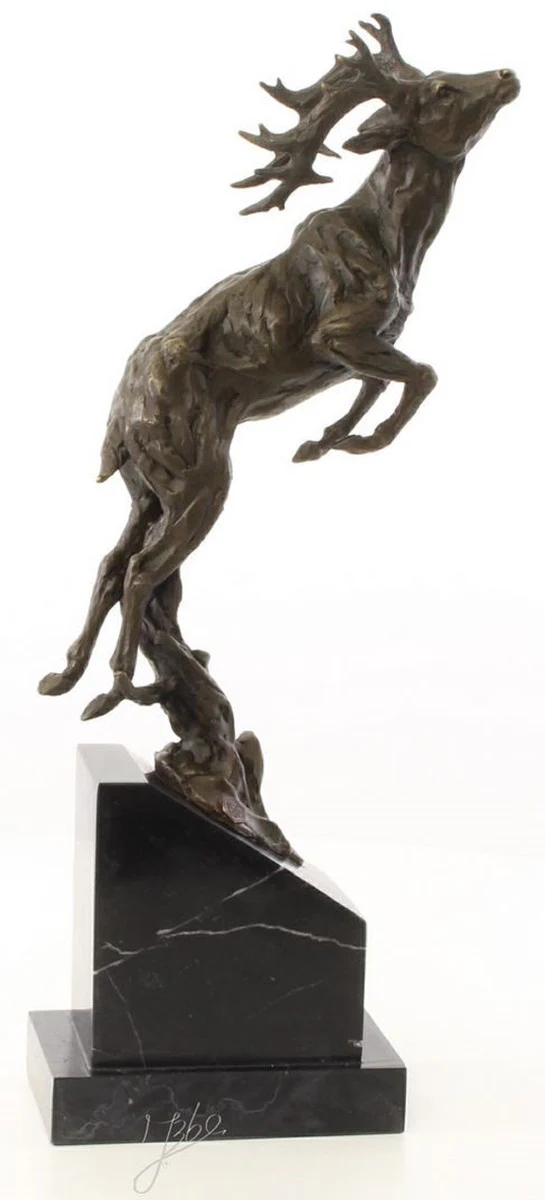 Casa Padrino bronce figura de lujo ciervo saltando bronce / negro 20,4 x 9,9 x H. 49,5 cm - Figura de Decoración Elegante con Base de Mármol