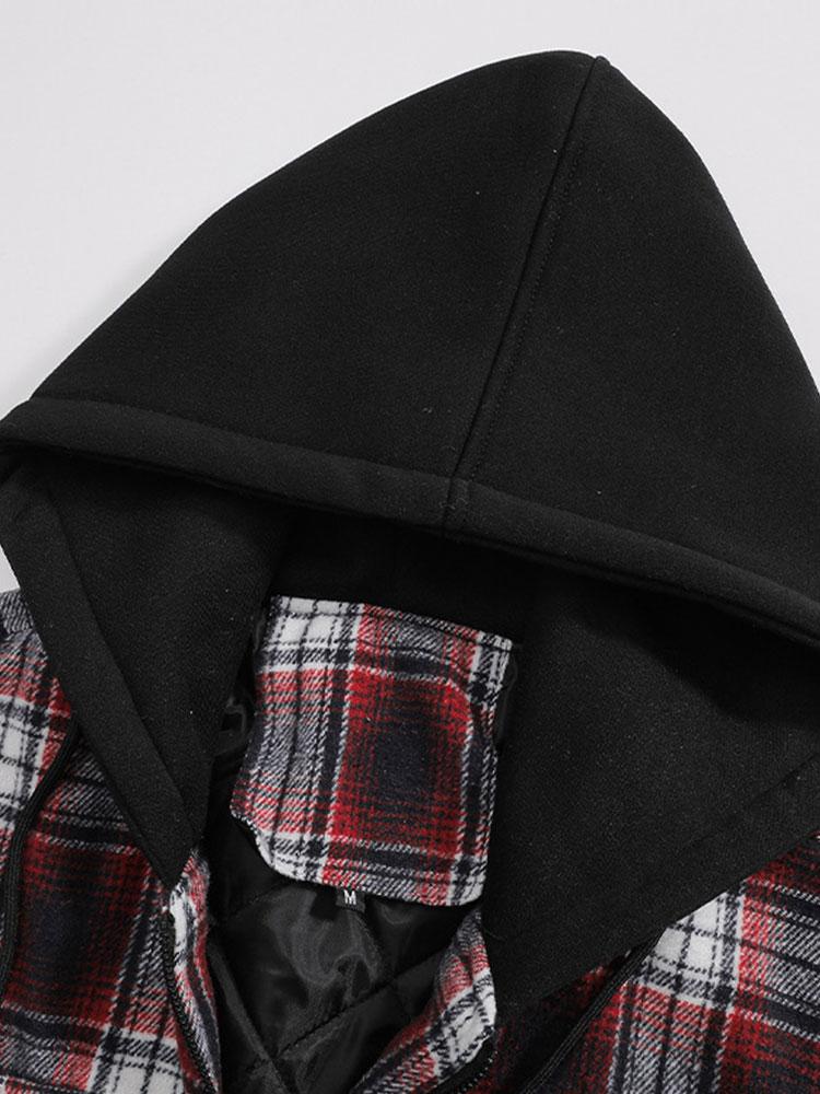 Quilted Lined Flannel Hooded Plaid Coat