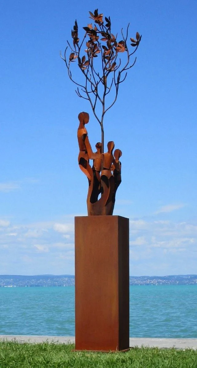 Casa Padrino escultura de metal de decoraci¨®n de jard¨ªn XXL amigos en ¨¢rbol sobre columna ¨®xido A. 260 cm