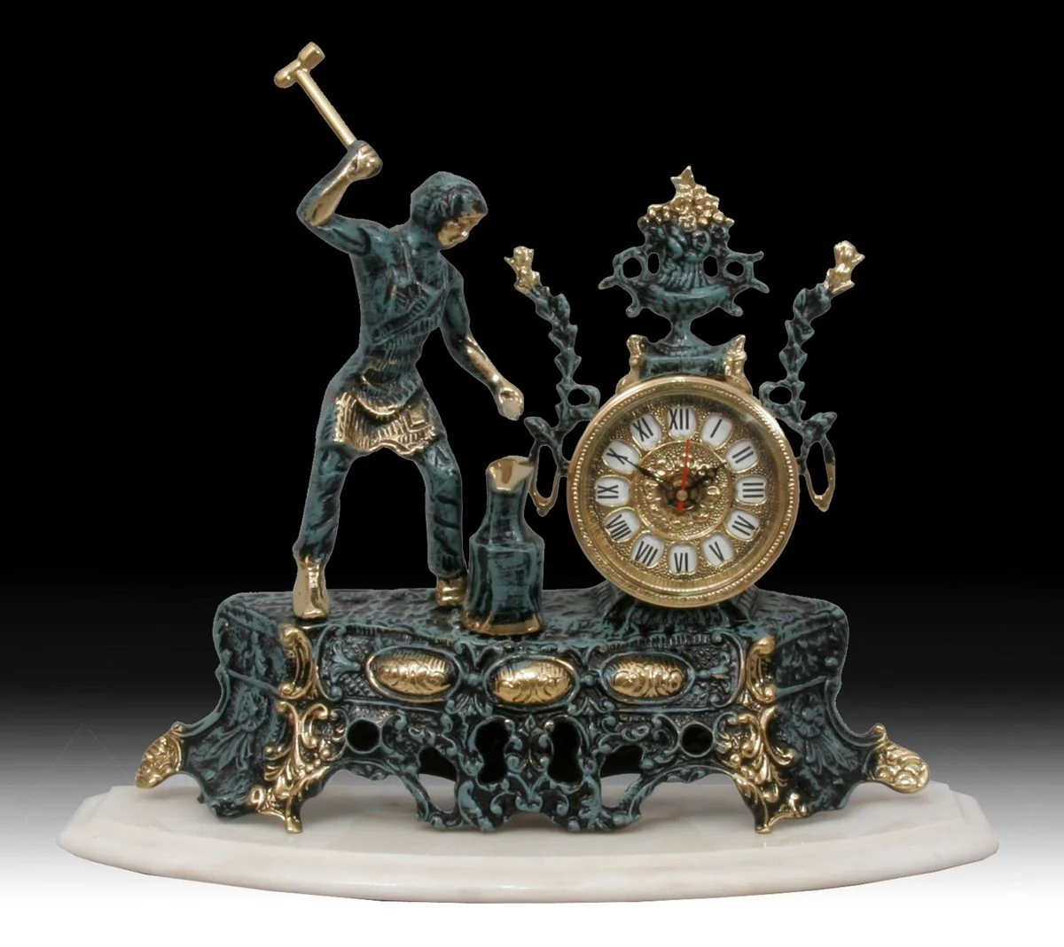 Casa Padrino reloj de mesa barroco de lujo azul / oro / blanco 46 x A. 40 cm - Reloj de bronce hecho a mano estilo barroco - Reloj de escritorio barroco - Decoracion escritorio barroco