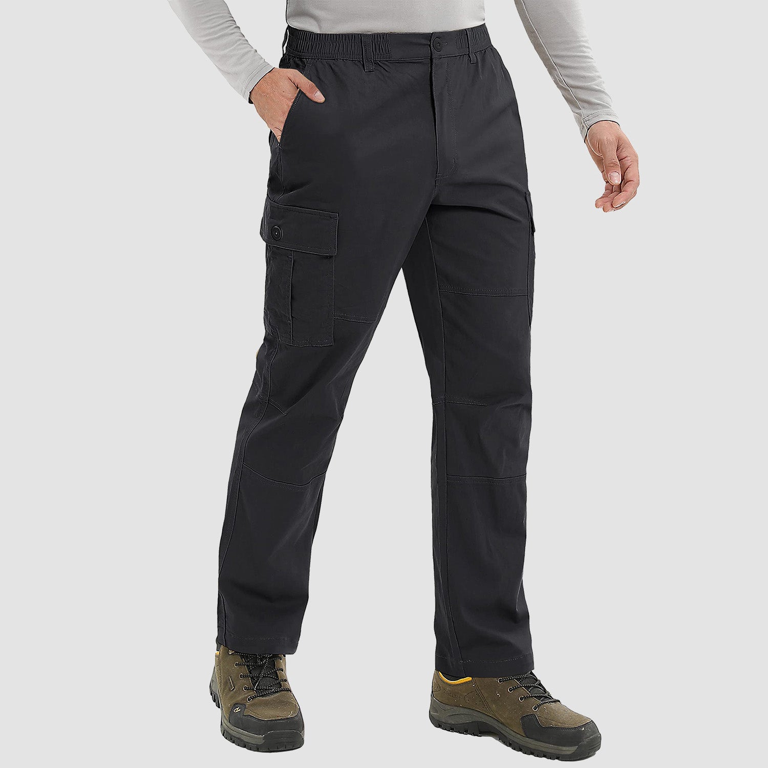 Men's Outdoor Cargo Pants Straight Fit with 6 Pockets Elastic Waist Fishing Travel Work Pants