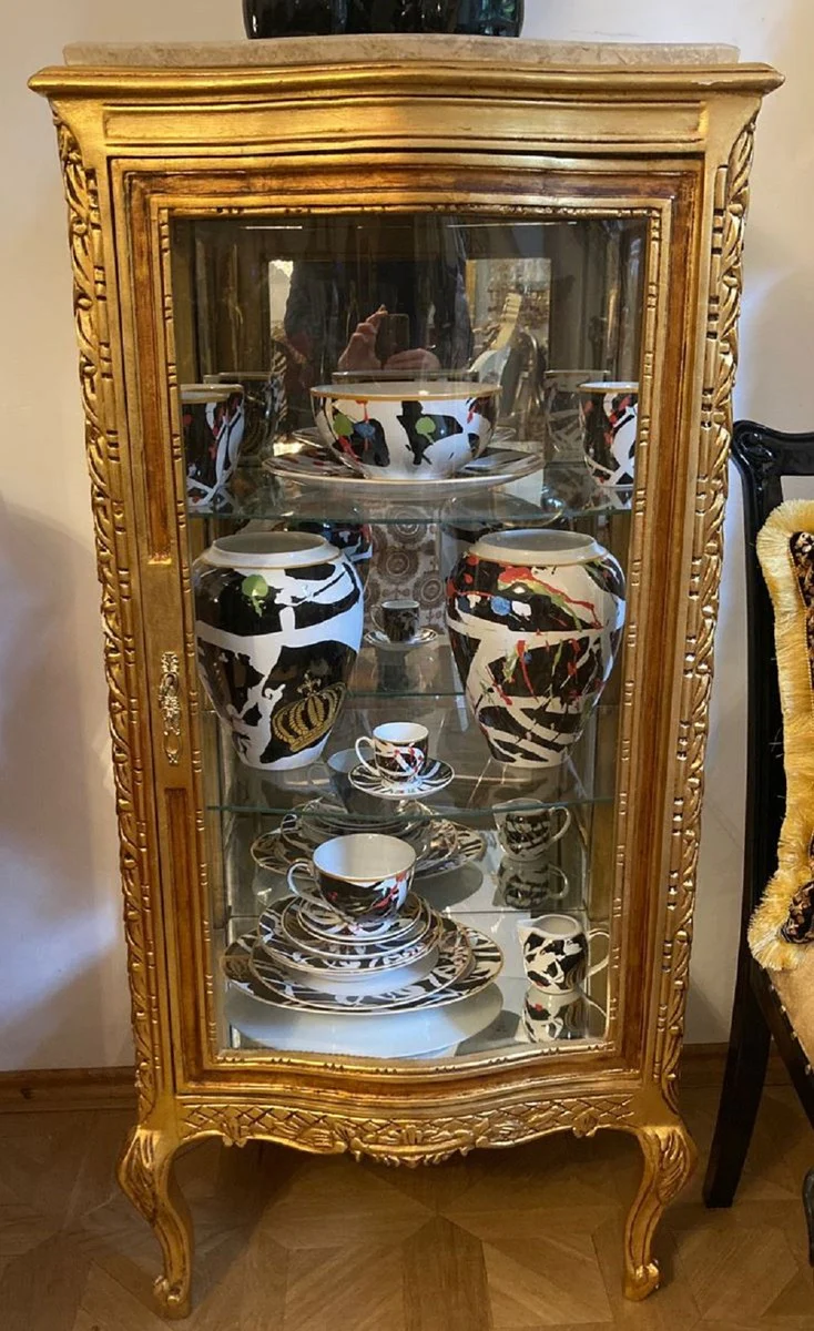 Casa Padrino vitrina barroco oro / crema - Vitrina de madera maciza hecha a mano con puerta de vidrio y tapa de m¨¢rmol - Muebles de sala de estilo barroco - Muebles barrocos - Interiores barrocos