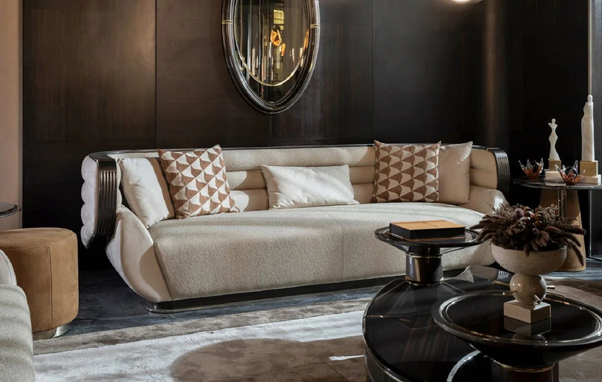 Casa Padrino sof¨¢ de lujo crema / gris / negro / oro 275 x 95 x A. 80 cm - Sof¨¢ de sal¨®n - Sof¨¢ de hotel - Muebles de sal¨®n - Muebles de hotel - Muebles de lujo - Interiores de lujo