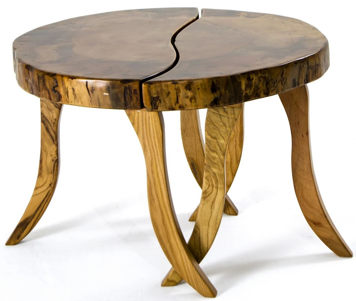 Casa Padrino mesa de centro de lujo marr¨®n / natural ? 70 x A. 45 cm - Mesa de sal¨®n redonda con tablero de madera maciza - Muebles de sal¨®n - Muebles de hotel - Muebles de lujo