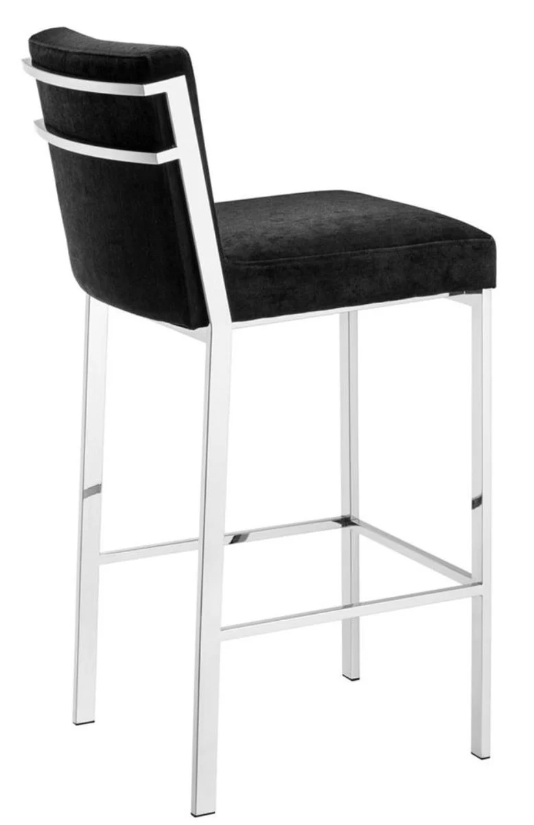 Casa Padrino taburete de bar de lujo negro / plata 43 x 54 x H. 101 cm - Silla de Bar de Diseño de Acero Inoxidable con Tejido de Terciopelo - Mueble Bar