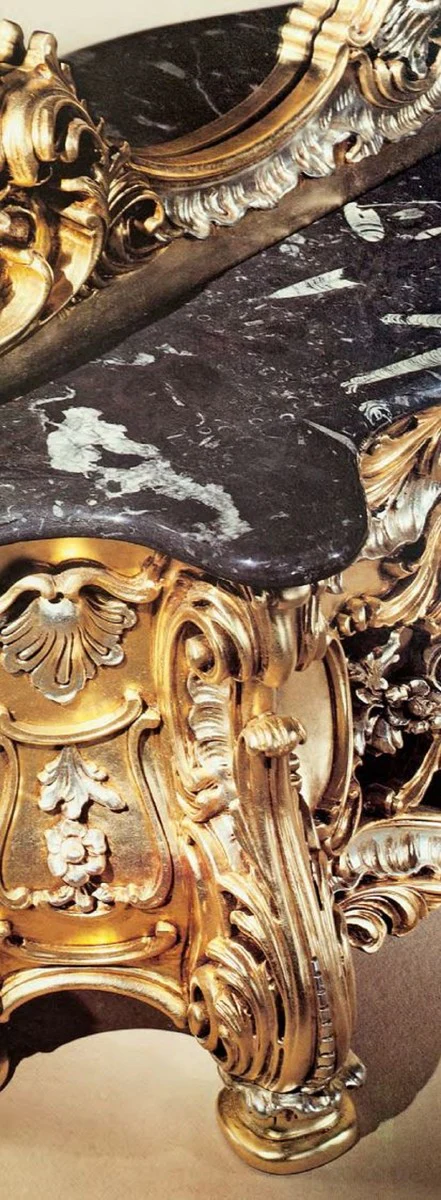 Casa Padrino consola de espejo barroco de lujo con tapa de m¨¢rmol oro / plata / negro - magn¨ªficos muebles de hotel y castillo - Calidad de Lujo - Hecho en Italia