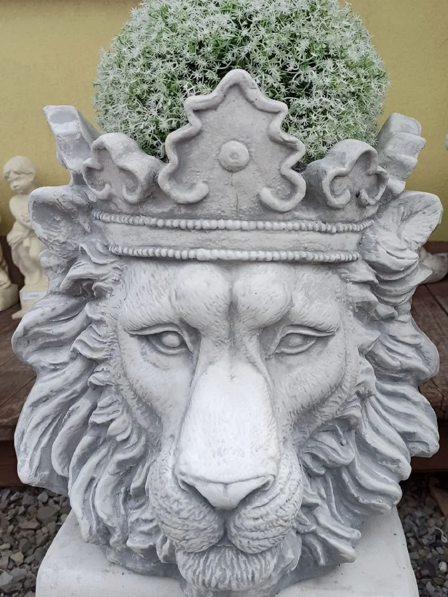 Casa Padrino maceta barroco cabeza de le¨®n con corona gris A. 41 cm - Macetero de estilo barroco