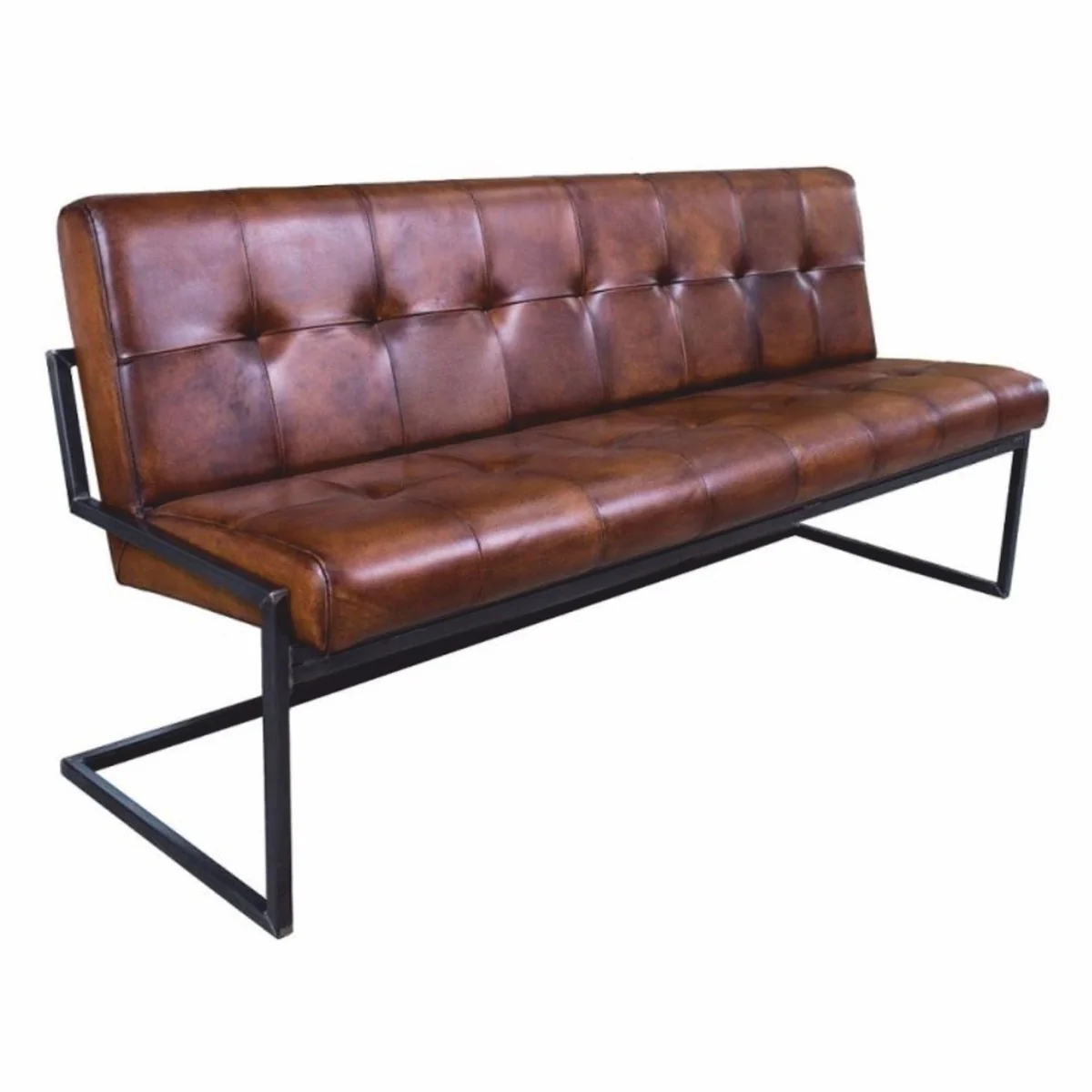 Casa Padrino banco Chesterfield de lujo de cuero genuino marr¨®n / negro 185 cm - Muebles de cuero genuino