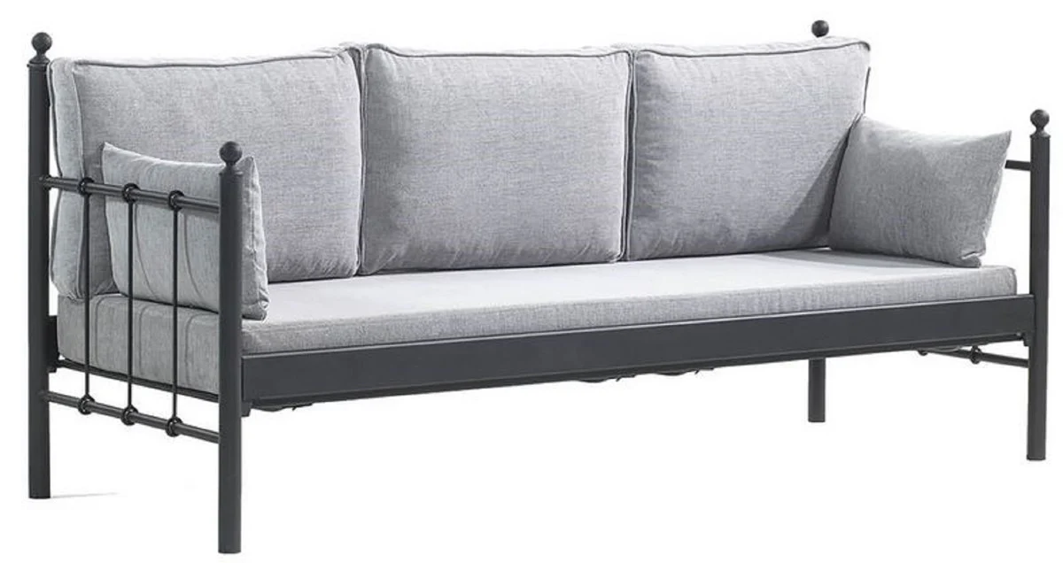 Casa Padrino sofá de jardín Art Nouveau negro / gris claro 200 x 70 x A. 92 cm - Sofá de Jardín - Sofá de Terraza - Muebles de Jardín y Terraza Art Nouveau