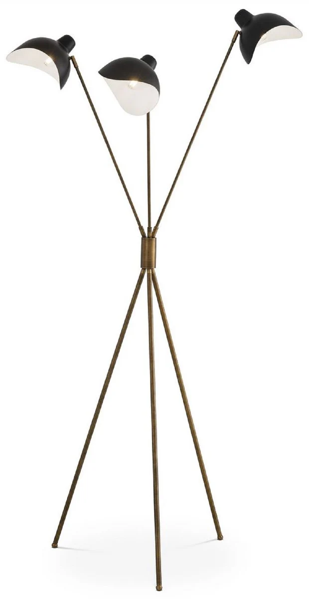 Casa Padrino lámpara de pie de lujo latón antiguo / negro 87 x 87 x A. 180 cm - Elegante lámpara de pie trípode de estilo años 50 - Colección de Lujo