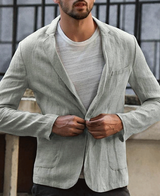 Basics Plain Notch Lapel Pocket Two Button Loose Blazer