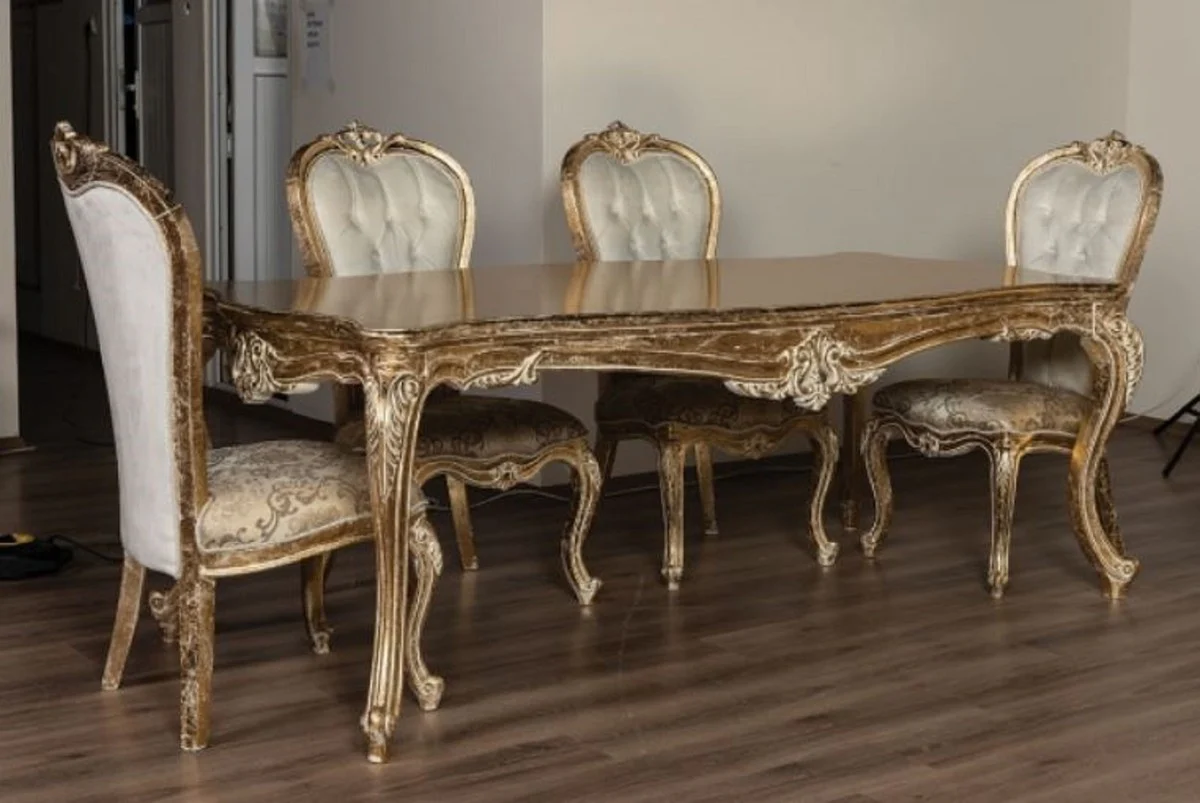 Casa Padrino conjunto de sillas de comedor barroco de lujo blanco / oro / oro antiguo - Conjunto de 6 sillas de cocina hechas a mano con patr¨®n elegante - Muebles de comedor barrocos