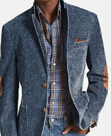 Daily Herringbone Single Breasted Pockets Notch Lapel Patchwork Blazer