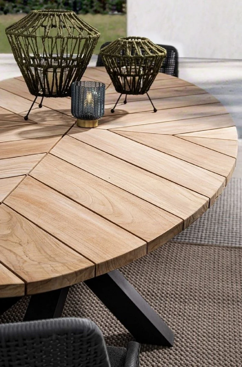 Casa Padrino mesa de jardín de lujo natural / negro 240 x 110 x A. 77 cm - Mesa de comedor ovalada con tablero de teca - Mesa de jardín y terraza - Muebles de jardín y terraza de lujo