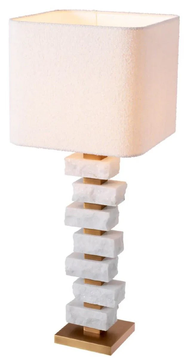 Casa Padrino lámpara de mesa de lujo blanco / latón antiguo / crema 35,5 x 35,5 x A. 89 cm - Lámpara de escritorio con pantalla cuadrada - Lámparas de mesa de lujo - Lámparas de escritorio