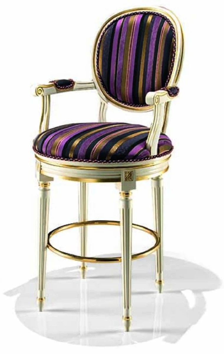 Casa Padrino Silla de Bar Barroco de Lujo con Reposabrazos Multicolor / Marfil / Oro - Hecho en Italia