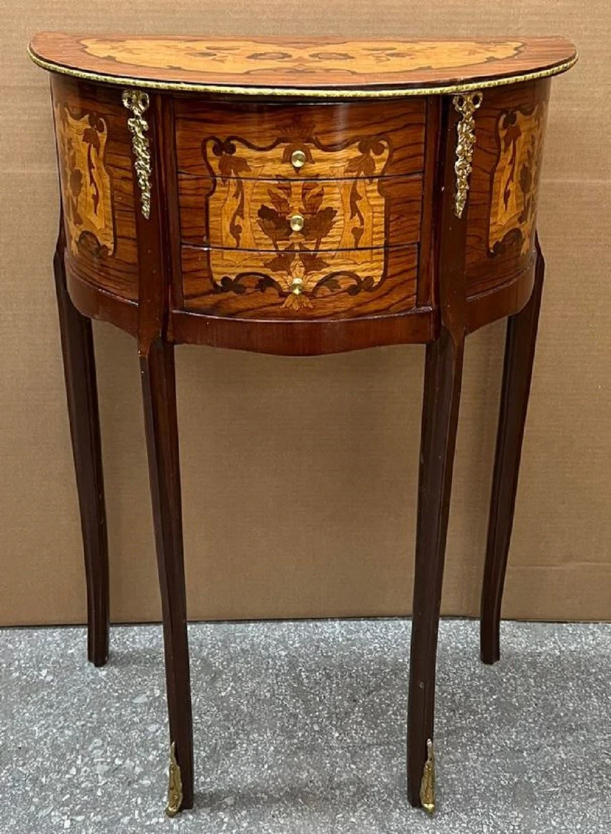 Casa Padrino mesita de noche barroco marrón marquetería / oro - Cómoda de estilo barroco hecha a mano con 3 cajones - Muebles barrocos - Muebles de dormitorio en estilo barroco