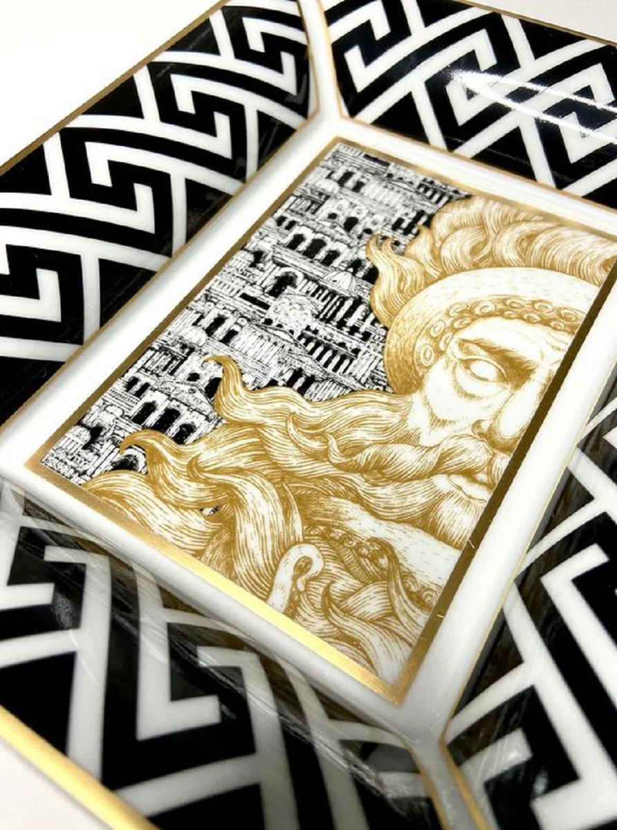 Casa Padrino cuenco decorativo de lujo dios blanco / negro / oro 20,5 x 17,5 x A. 13,5 cm - Cuenco de porcelana pintada a mano - Calidad de lujo - Hecho en Italia