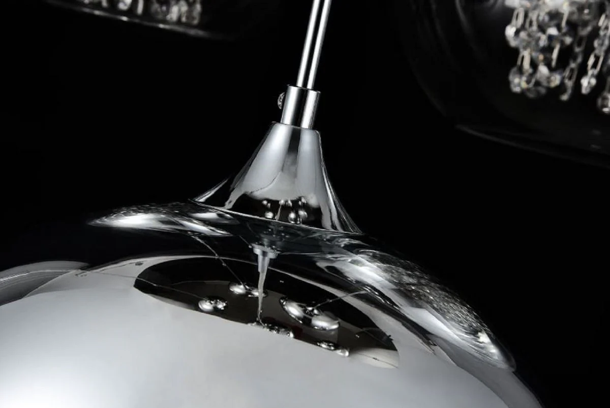 Casa Padrino lámpara colgante plata Ø 91 x H. 95 cm - Lámpara Colgante con Pantallas Redondas y Colgantes de Cristal de Primera Calidad