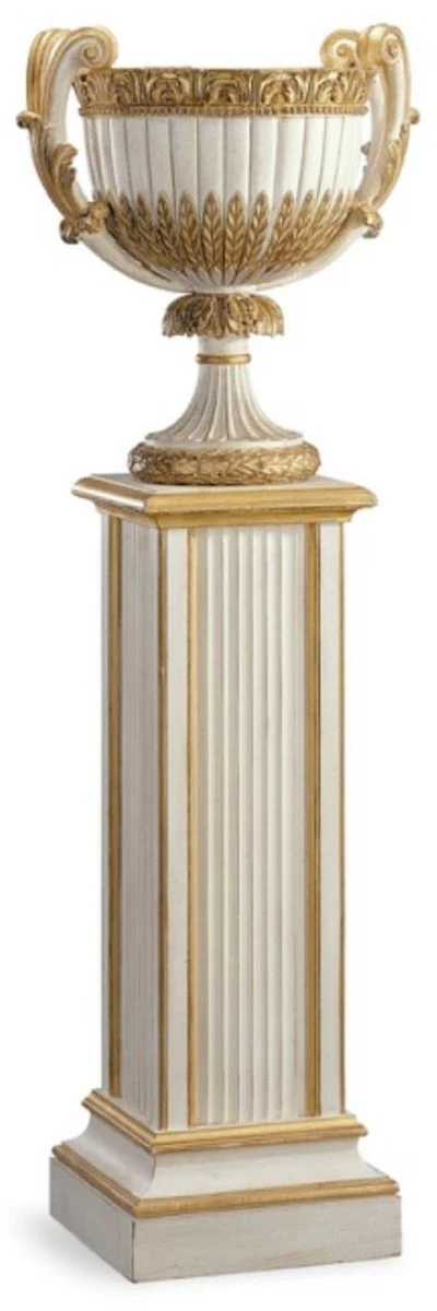 Casa Padrino columna barroco de lujo blanco antiguo / oro antiguo - Columna decorativa de madera maciza hecha a mano - Muebles de hotel - Muebles de salón - Calidad de lujo - Hecho en Italia