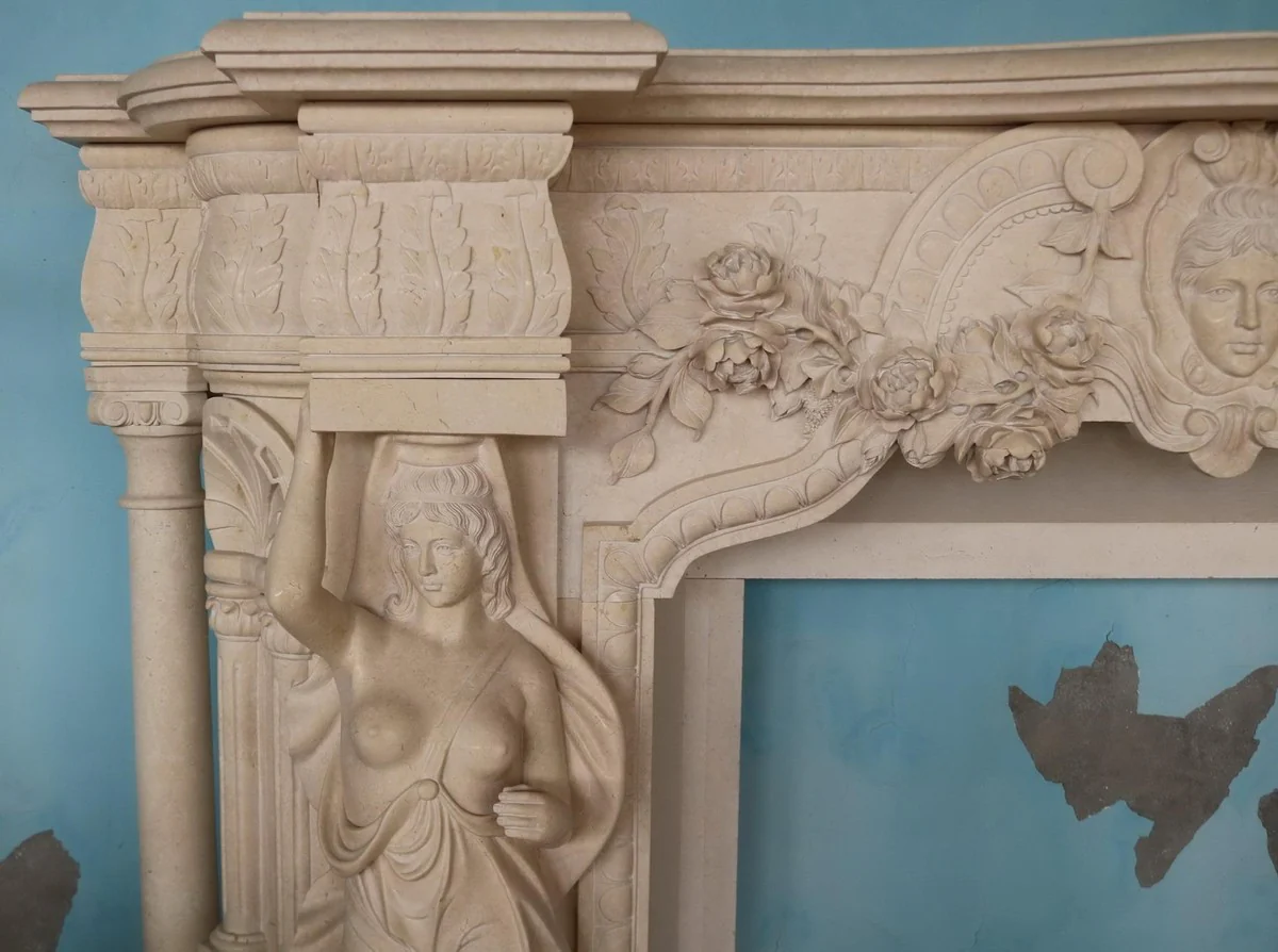 Casa Padrino marco de chimenea de m¨¢rmol barroco de lujo beige 260 x A. 166 cm