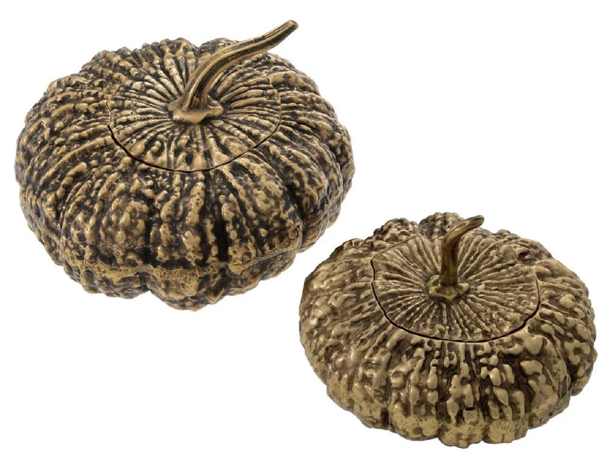 Casa Padrino conjunto de cajas de almacenamiento de lujo con tapa en forma de calabaza lat¨®n vintage - Accesorios de Decoraci¨®n de Lujo