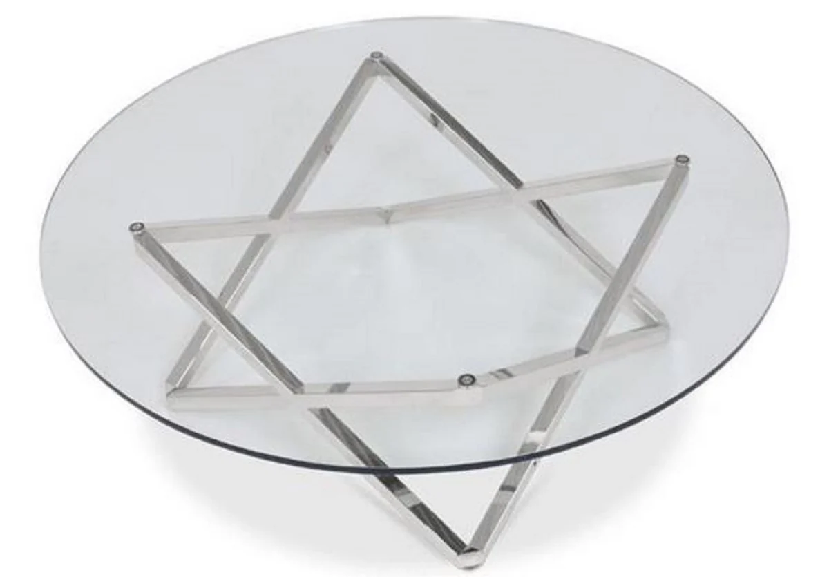 Casa Padrino mesa de centro de lujo plata ? 60 x H. 50 cm - Mesa Redonda de Sal¨®n con Tapa de Vidrio - Muebles para Sala de Estar de Lujo