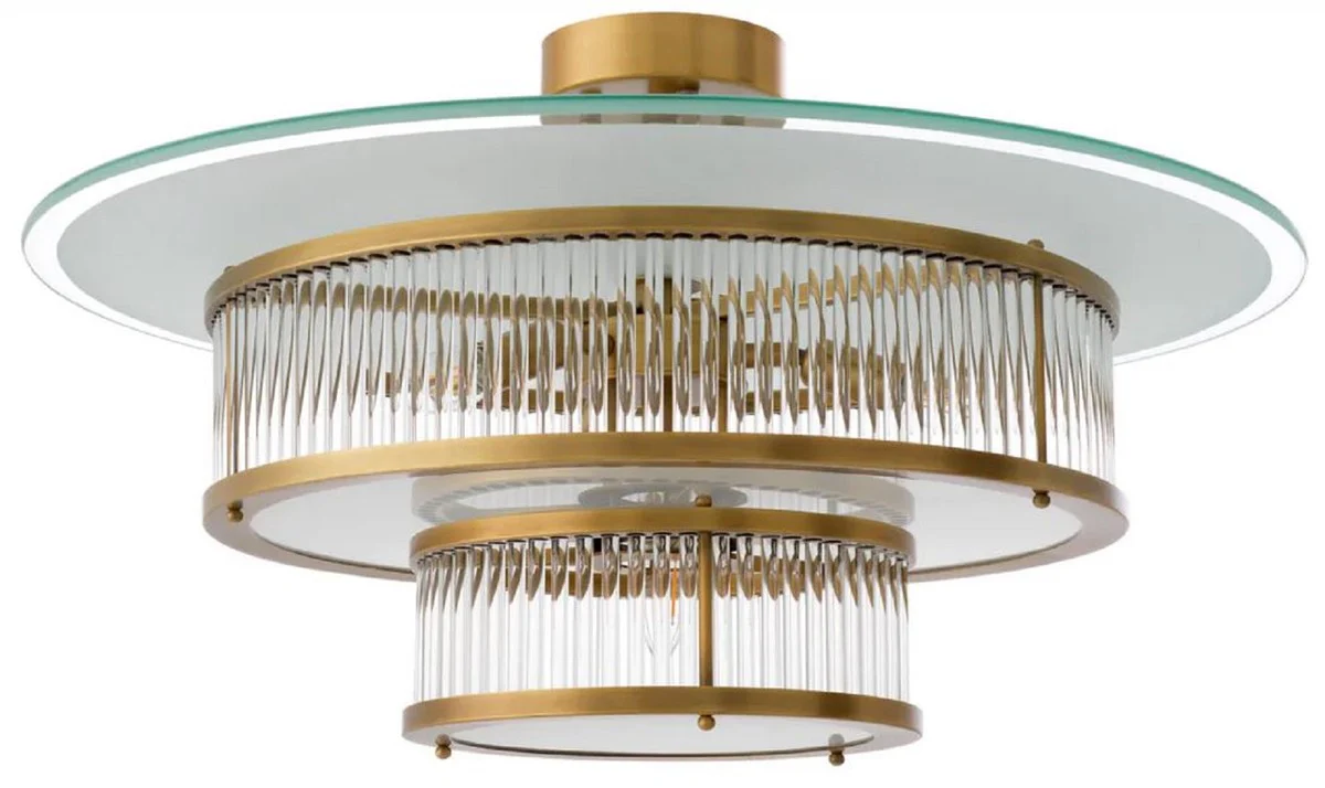 Casa Padrino lámpara de techo de lujo latón antiguo / blanco Ø 75 x A. 30,5 cm - Lámpara de techo redonda - Lámparas de techo de lujo - Calidad de lujo