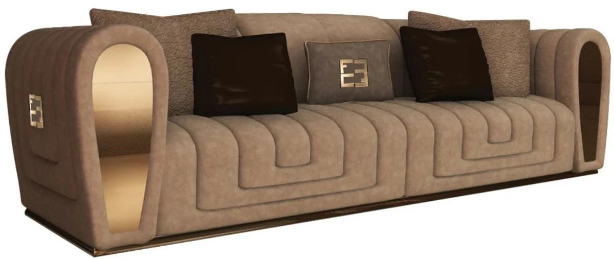 Casa Padrino sof¨¢ de gamuza de lujo con cojines decorativos taupe / oro 260 x 100 x A. 76 cm - Muebles de Hotel - Calidad de Lujo - Hecho en Italia