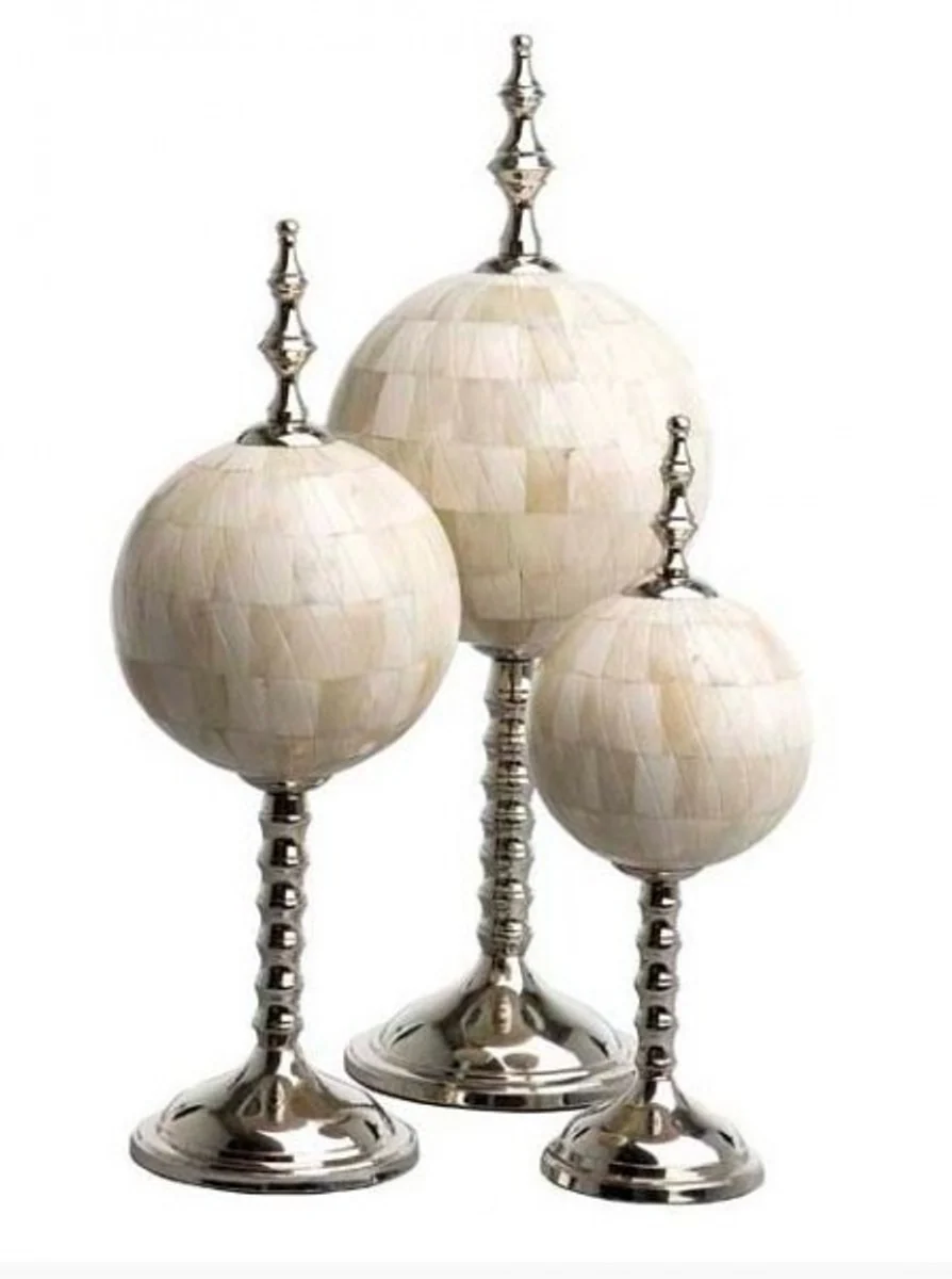 Casa Padrino luxury decoration of 3 spherical sculpture buffalo horn / brass nickel - Hotel facility