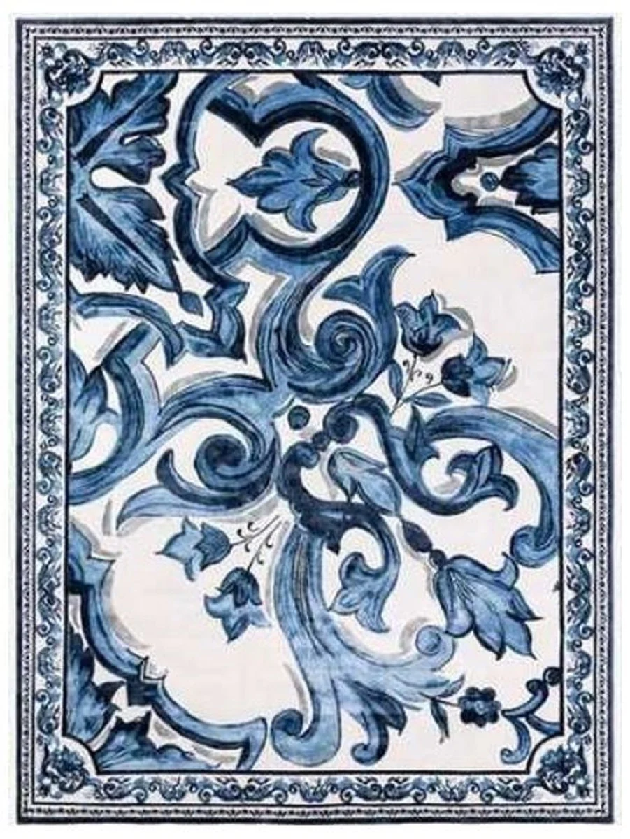 Casa Padrino Alfombra de Lana de Salón Barroco de Lujo Blanco / Azul - Varios Tamaños