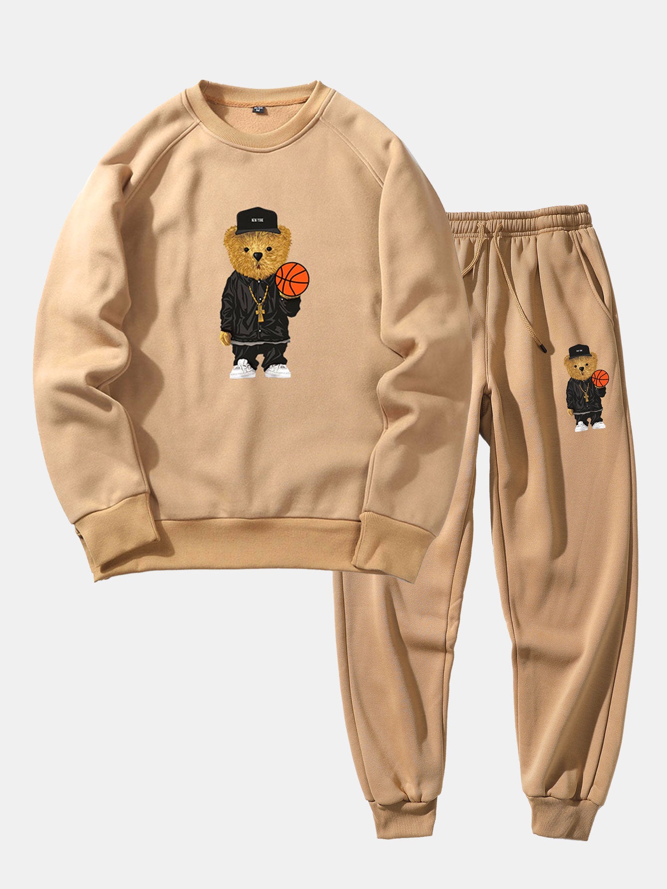 Basketball Bear Print Sweatshirt & Jogger Pants